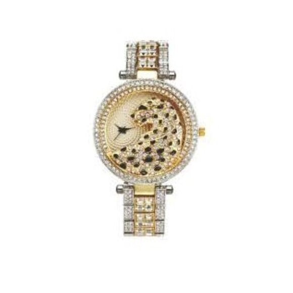 Two Tone Gold & CZ Diamond Leopard BLING Watch main image 7